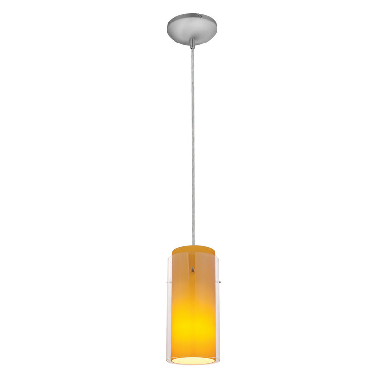 Glass`n Glass Cylinder 1-Light Pendant in Brushed Steel Finish