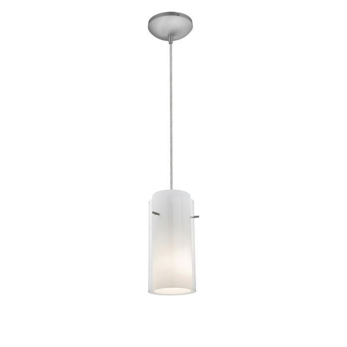 Glass`n Glass Cylinder 1-Light Pendant in Brushed Steel Finish