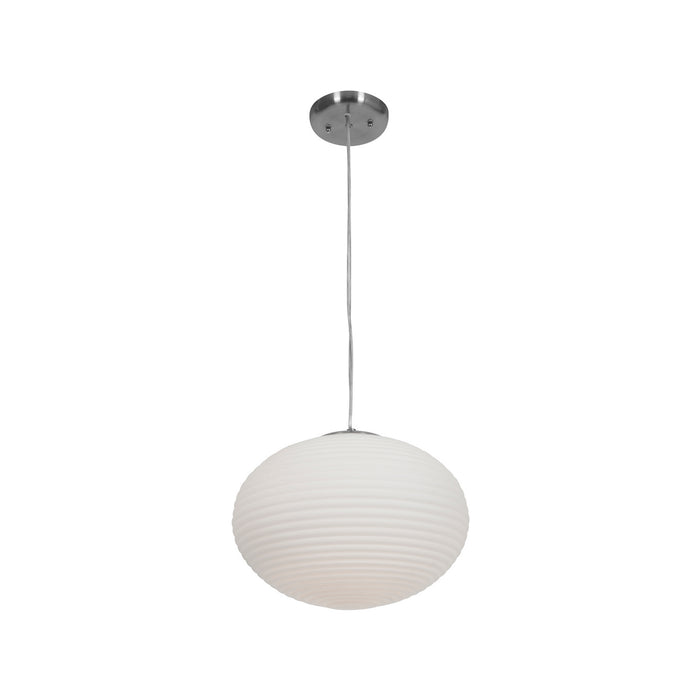 Callisto Ribbed OPL Glass Pendant in Brushed Steel Finish