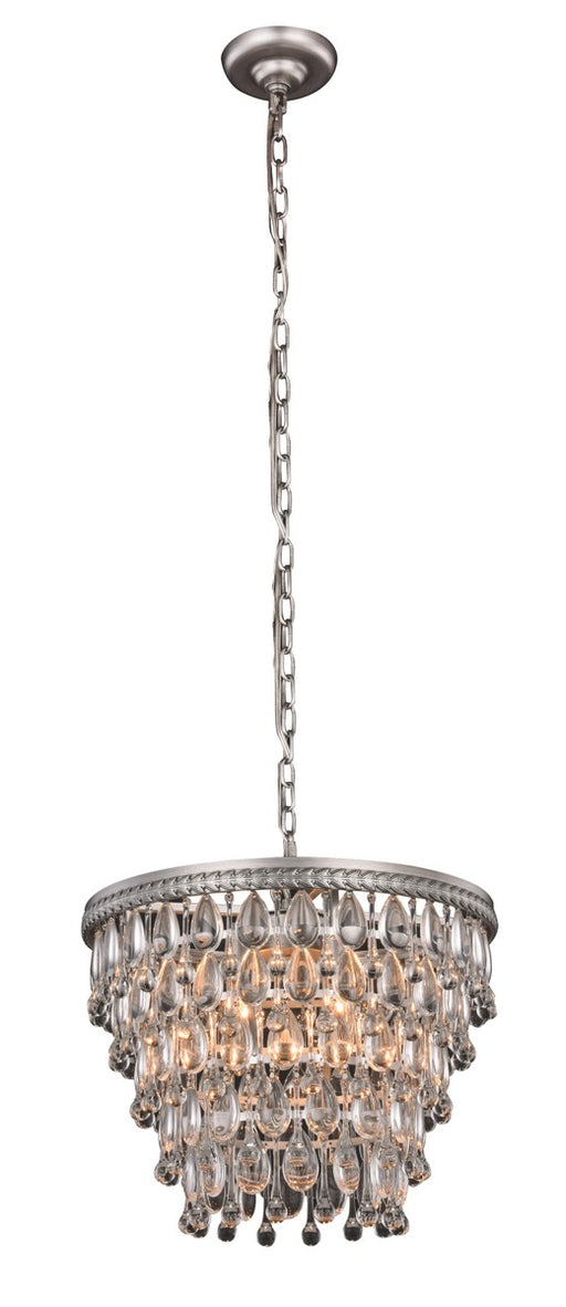 Nordic 4-Light Pendant in Antique Silver with Clear Royal Cut Crystal