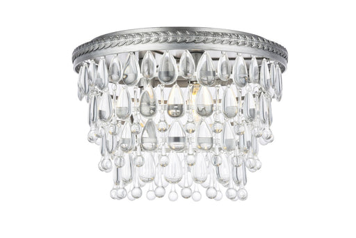 Nordic 3-Light Flush Mount in Antique Silver with Clear Royal Cut Crystal