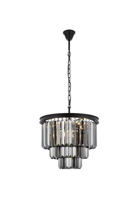Sydney 9-Light Chandelier in Matte Black with Silver Shade (Grey) Royal Cut Crystal