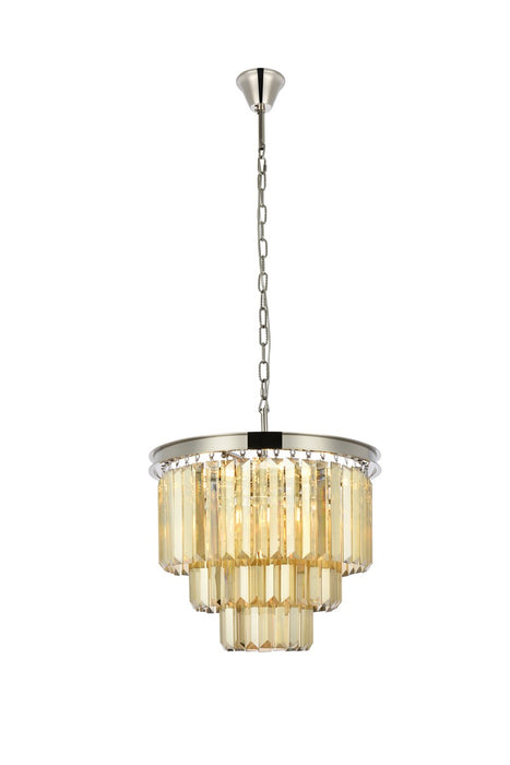 Sydney 9-Light Chandelier in Polished Nickel with Golden Teak (Smoky) Royal Cut Crystal