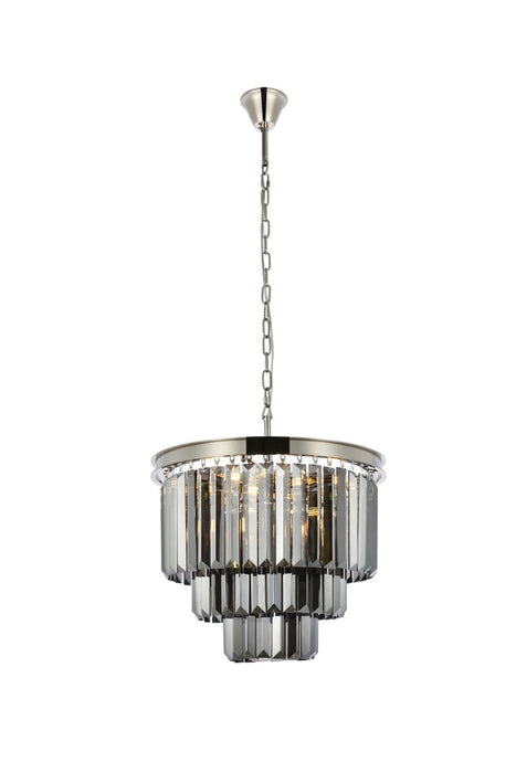 Sydney 9-Light Chandelier in Polished Nickel with Silver Shade (Grey) Royal Cut Crystal