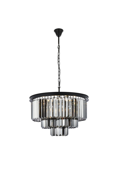 Sydney 9-Light Chandelier in Matte Black with Silver Shade (Grey) Royal Cut Crystal