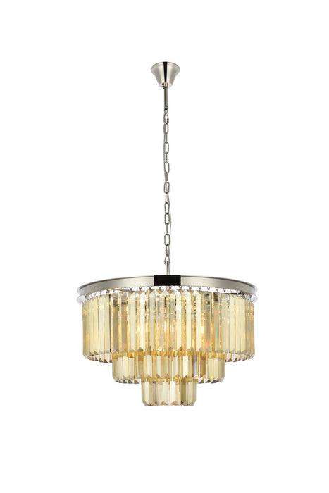 Sydney 9-Light Chandelier in Polished Nickel with Golden Teak (Smoky) Royal Cut Crystal