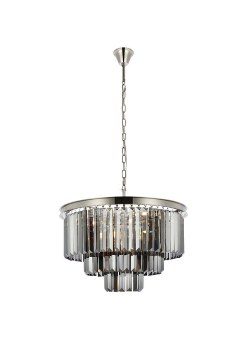 Sydney 9-Light Chandelier in Polished Nickel with Silver Shade (Grey) Royal Cut Crystal