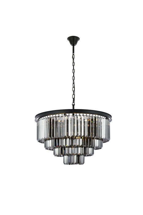 Sydney 17-Light Chandelier in Matte Black with Silver Shade (Grey) Royal Cut Crystal