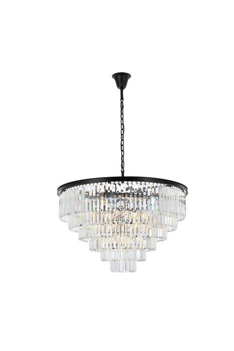 Sydney 33-Light Chandelier in Matte Black with Clear Royal Cut Crystal