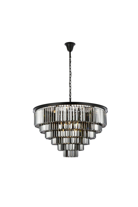 Sydney 33-Light Chandelier in Matte Black with Silver Shade (Grey) Royal Cut Crystal