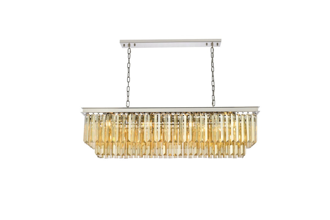 Sydney 12-Light Chandelier in Polished Nickel with Golden Teak (Smoky) Royal Cut Crystal