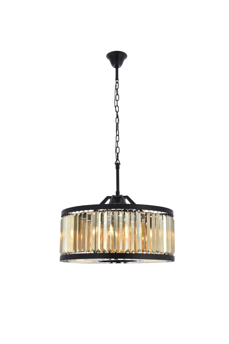 Chelsea 8-Light Chandelier in Matte Black with Golden Teak (Smoky) Royal Cut Crystal