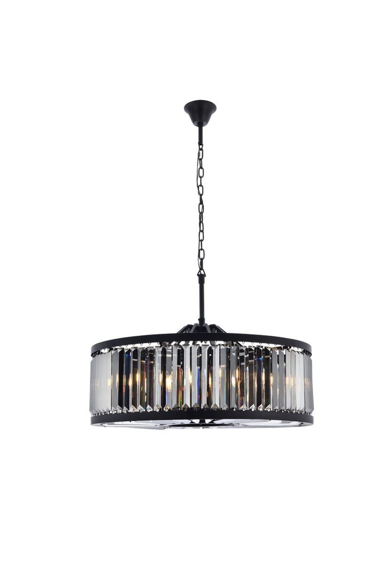 Chelsea 10-Light Chandelier in Matte Black with Silver Shade (Grey) Royal Cut Crystal