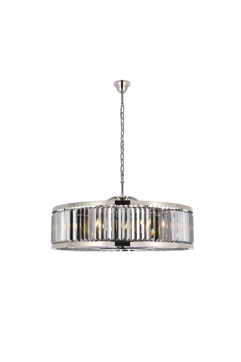 Chelsea 10-Light Chandelier in Polished Nickel with Silver Shade (Grey) Royal Cut Crystal