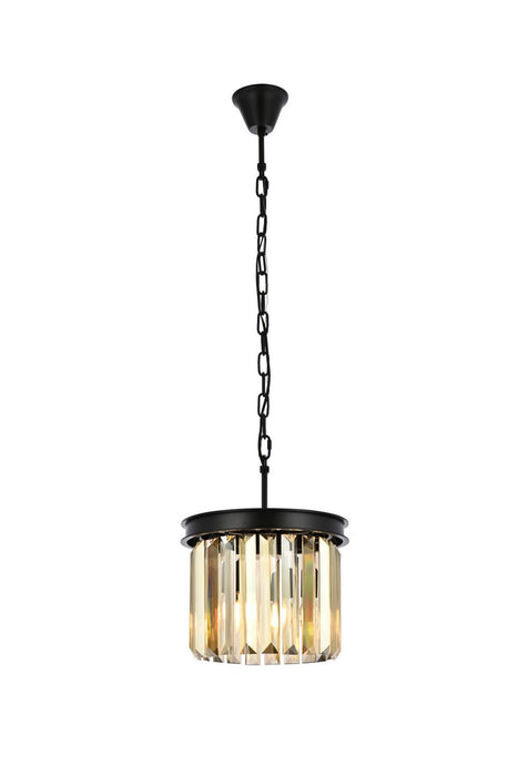 Sydney 3-Light Pendant in Matte Black with Golden Teak (Smoky) Royal Cut Crystal