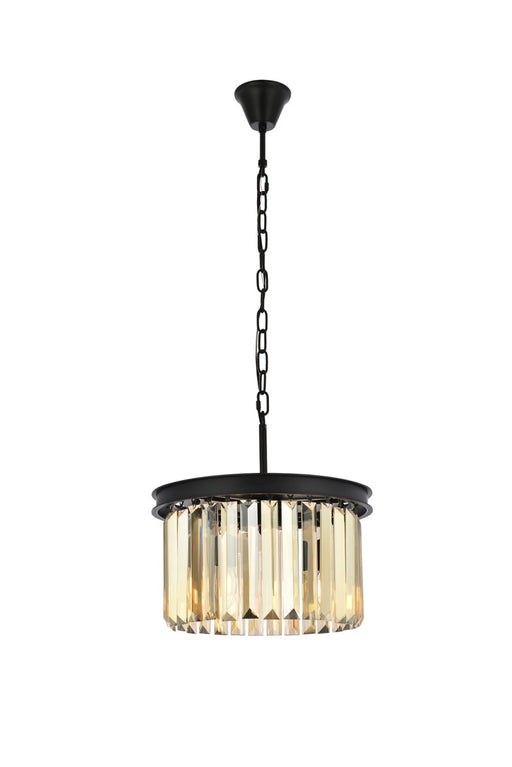 Sydney 3-Light Pendant in Matte Black with Golden Teak (Smoky) Royal Cut Crystal
