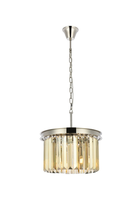 Sydney 3-Light Pendant in Polished Nickel with Golden Teak (Smoky) Royal Cut Crystal