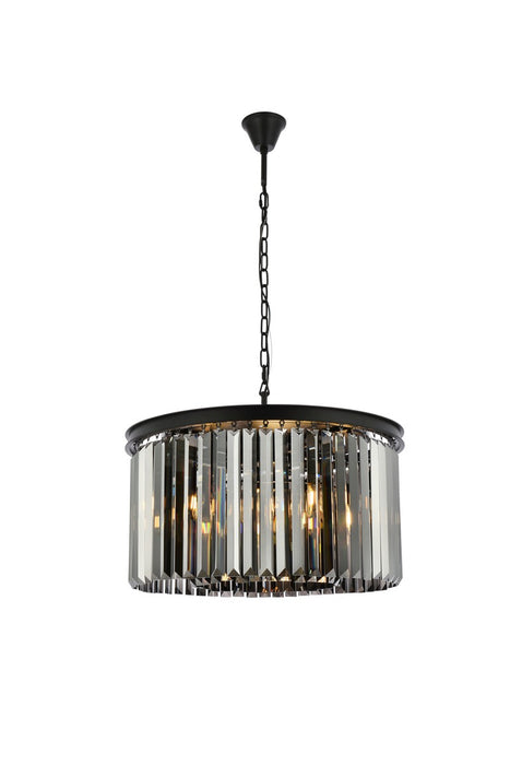 Sydney 8-Light Chandelier in Matte Black with Silver Shade (Grey) Royal Cut Crystal