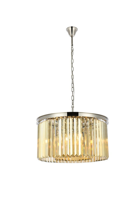 Sydney 8-Light Chandelier in Polished Nickel with Golden Teak (Smoky) Royal Cut Crystal