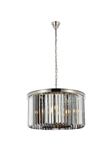 Sydney 8-Light Chandelier in Polished Nickel with Silver Shade (Grey) Royal Cut Crystal