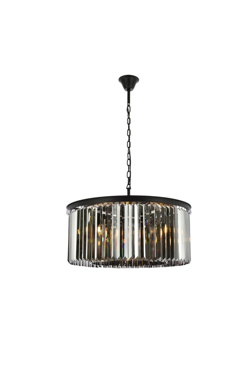 Sydney 8-Light Chandelier in Matte Black with Silver Shade (Grey) Royal Cut Crystal