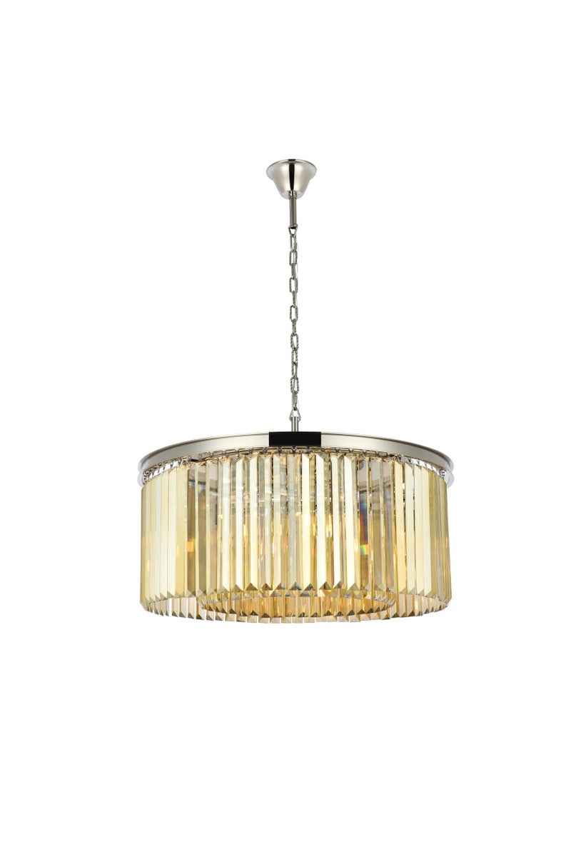 Sydney 8-Light Chandelier in Polished Nickel with Golden Teak (Smoky) Royal Cut Crystal