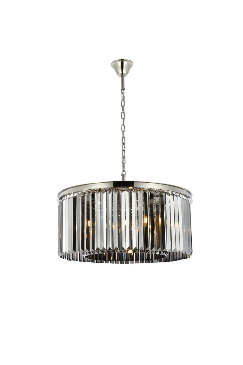 Sydney 8-Light Chandelier in Polished Nickel with Silver Shade (Grey) Royal Cut Crystal