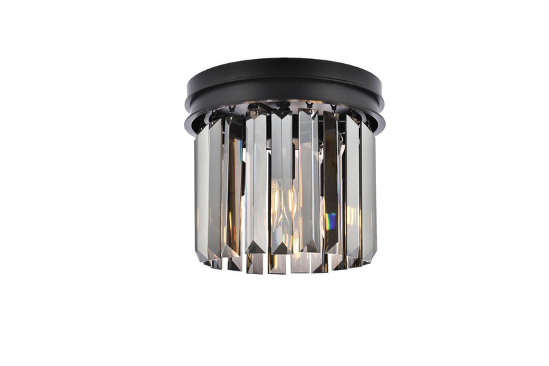 Sydney 3-Light Flush Mount in Matte Black with Silver Shade (Grey) Royal Cut Crystal