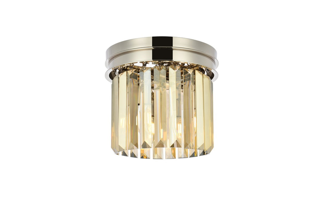 Sydney 3-Light Flush Mount in Polished Nickel with Golden Teak (Smoky) Royal Cut Crystal