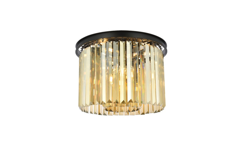 Sydney 6-Light Flush Mount in Matte Black with Golden Teak (Smoky) Royal Cut Crystal