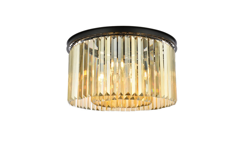 Sydney 8-Light Flush Mount in Matte Black with Golden Teak (Smoky) Royal Cut Crystal
