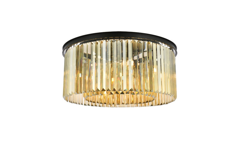 Sydney 8-Light Flush Mount in Matte Black with Golden Teak (Smoky) Royal Cut Crystal