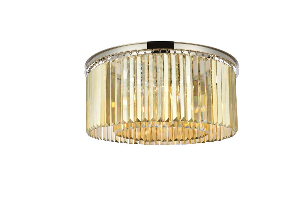 Sydney 8-Light Flush Mount in Polished Nickel with Golden Teak (Smoky) Royal Cut Crystal