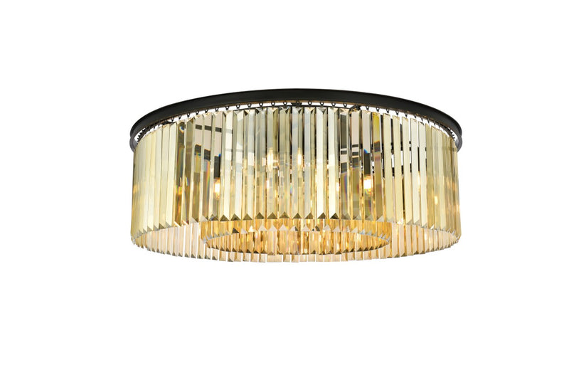Sydney 10-Light Flush Mount in Matte Black with Golden Teak (Smoky) Royal Cut Crystal
