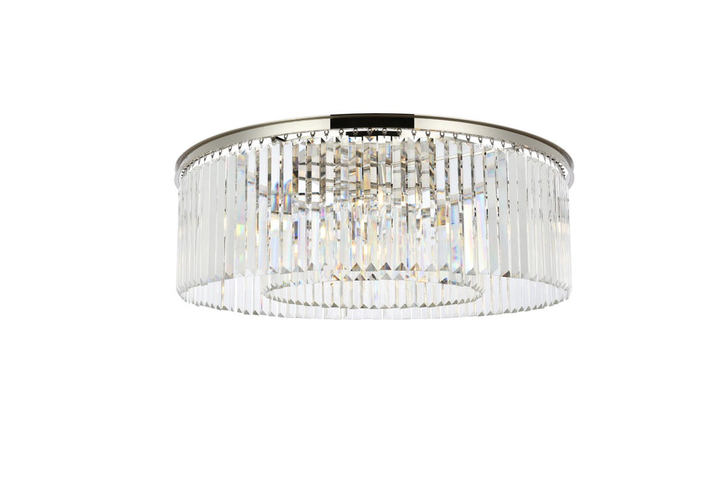 Sydney 10-Light Flush Mount in Polished Nickel with Clear Royal Cut Crystal