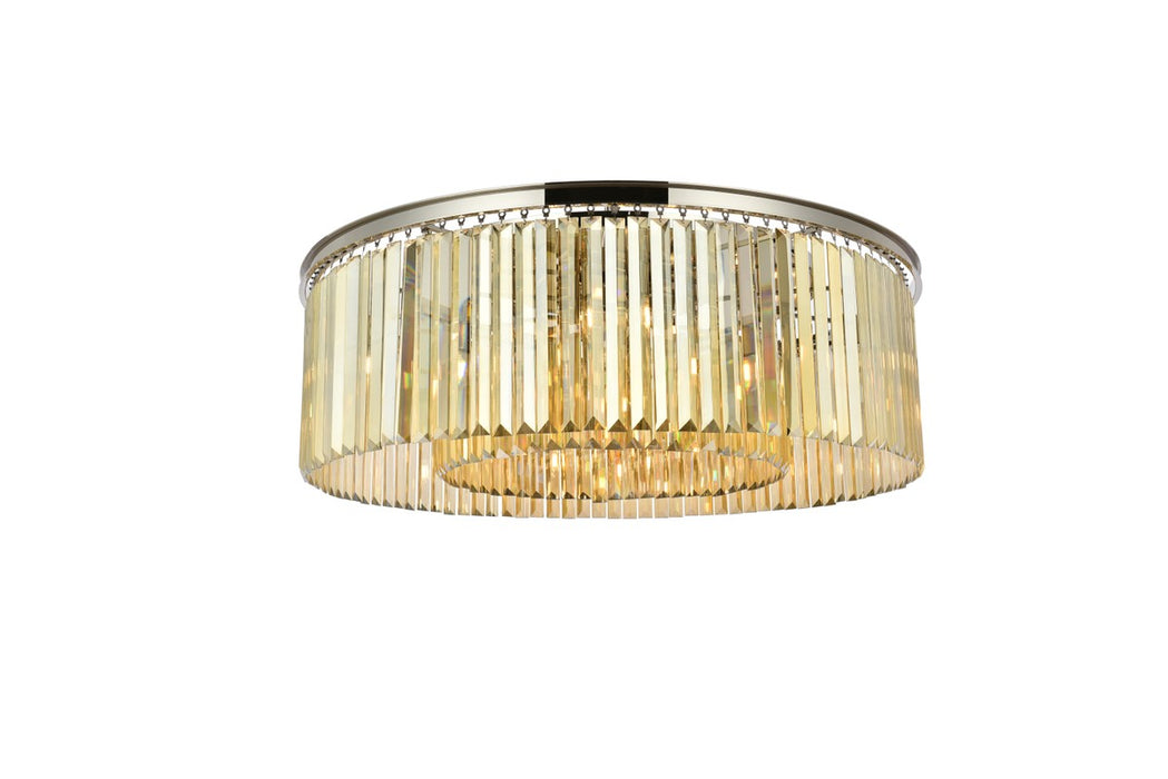 Sydney 10-Light Flush Mount in Polished Nickel with Golden Teak (Smoky) Royal Cut Crystal
