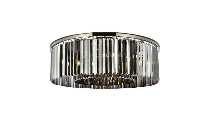 Sydney 10-Light Flush Mount in Polished Nickel with Silver Shade (Grey) Royal Cut Crystal