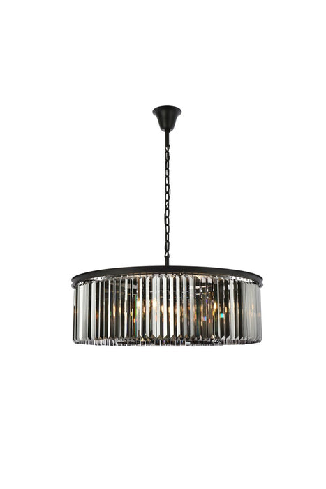 Sydney 10-Light Chandelier in Matte Black with Silver Shade (Grey) Royal Cut Crystal