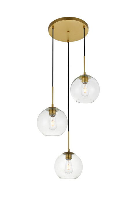 Baxter 3-Light Pendant in Brass & Clear