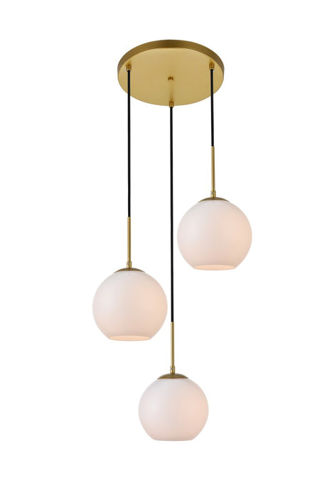 Baxter 3-Light Pendant in Brass & Frosted White