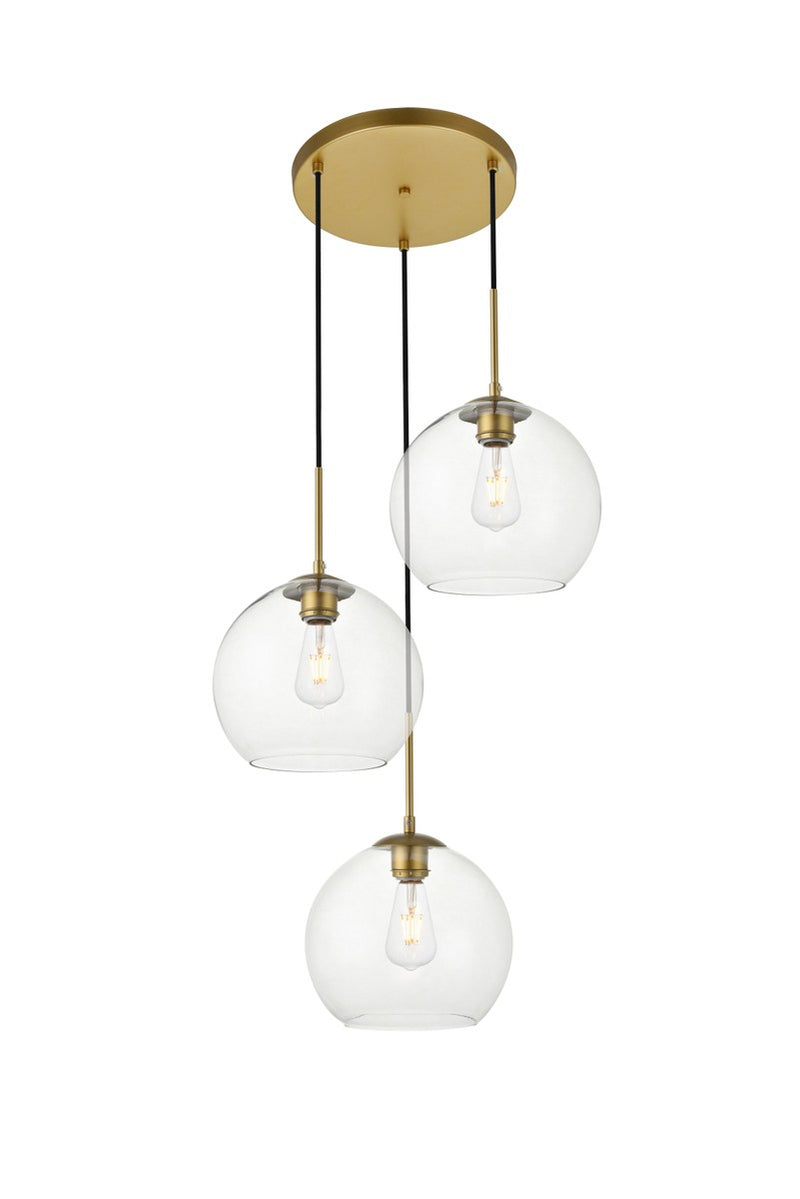 Baxter 3-Light Pendant in Brass & Clear