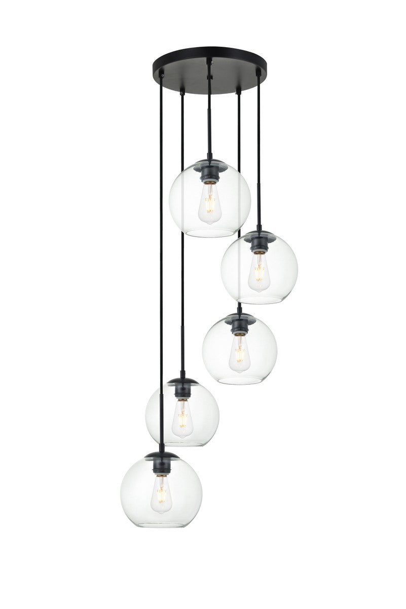 Baxter 5-Light Pendant in Black & Clear