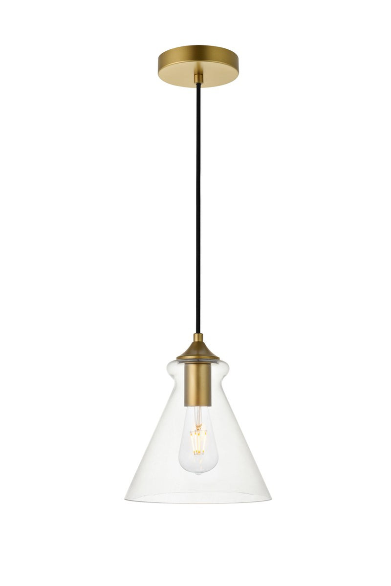 Destry 1-Light Pendant in Brass & Clear