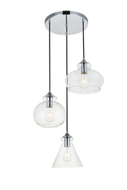 Destry 3-Light Pendant in Chrome & Clear
