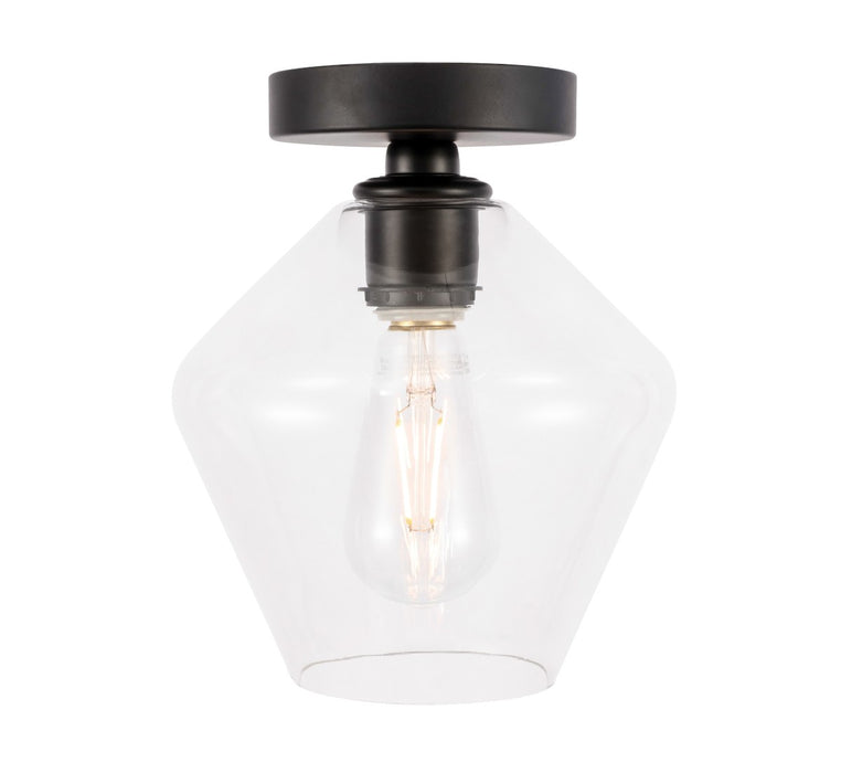 Gene 1-Light Flush Mount in Black & Clear Glass