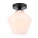 Gene 1-Light Flush Mount in Black & Frosted White Glass