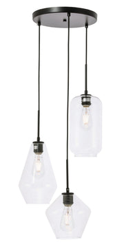 Gene 3-Light Pendant in Black & Clear Glass