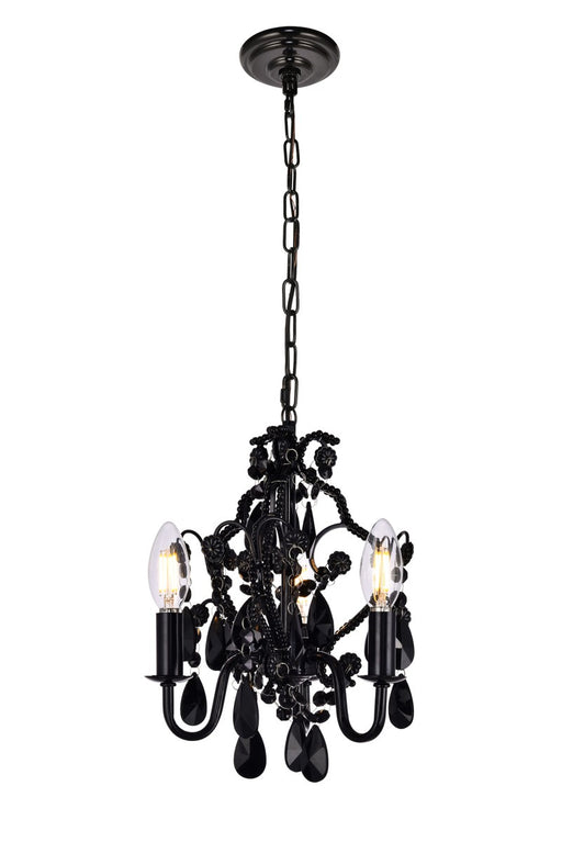 Karter 3-Light Pendant in Polished Black with Black Royal Cut Crystal