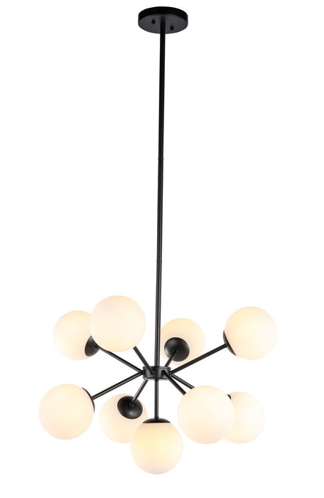 Jupiter 9-Light Pendant in Black & Frosted White Glass