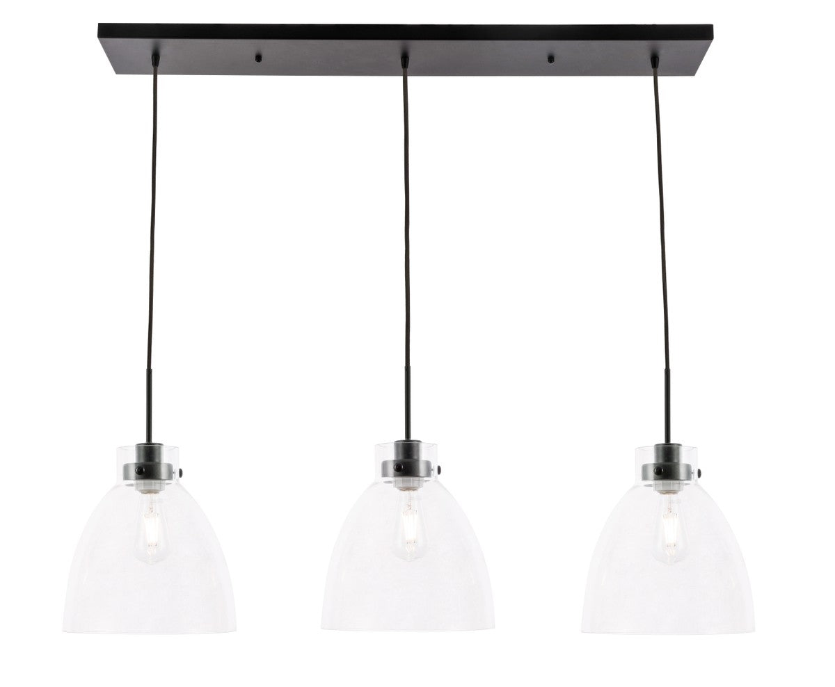 Frey 3-Light Pendant in Black & Clear Glass